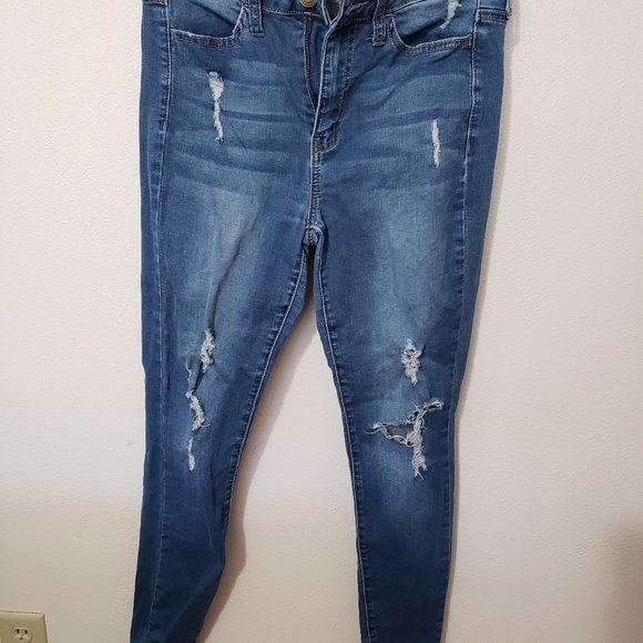 SO Faded Distressed Jeans High Rise Jegging Size 7 Juniors - Picture 2 of 9